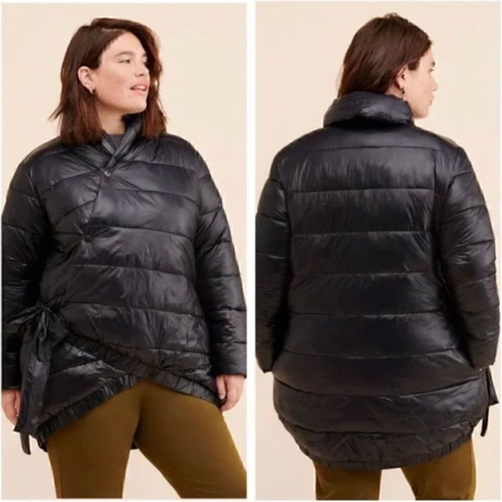 UNIVERSAL STANDARD | blue black kanda asymmetrical puffer coat S NWT $248
